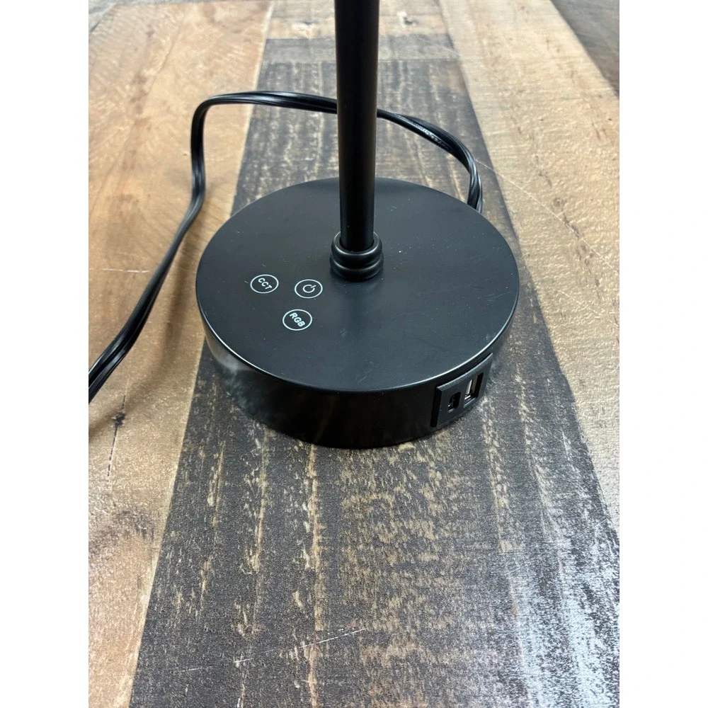 Modern RGB Touch Table Lamp with USB‎ C+A Charging Ports Grey Shade Black Base